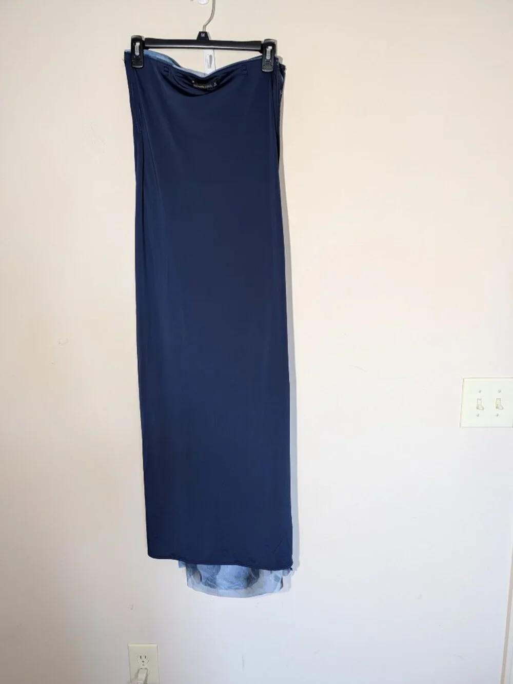 Strapless Ruched Mesh Maxi Dress Size M Blue